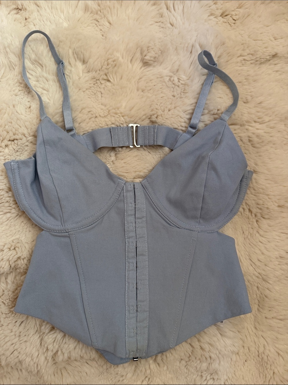 Garage Grey Blue Structured Cut Out Bustier Top